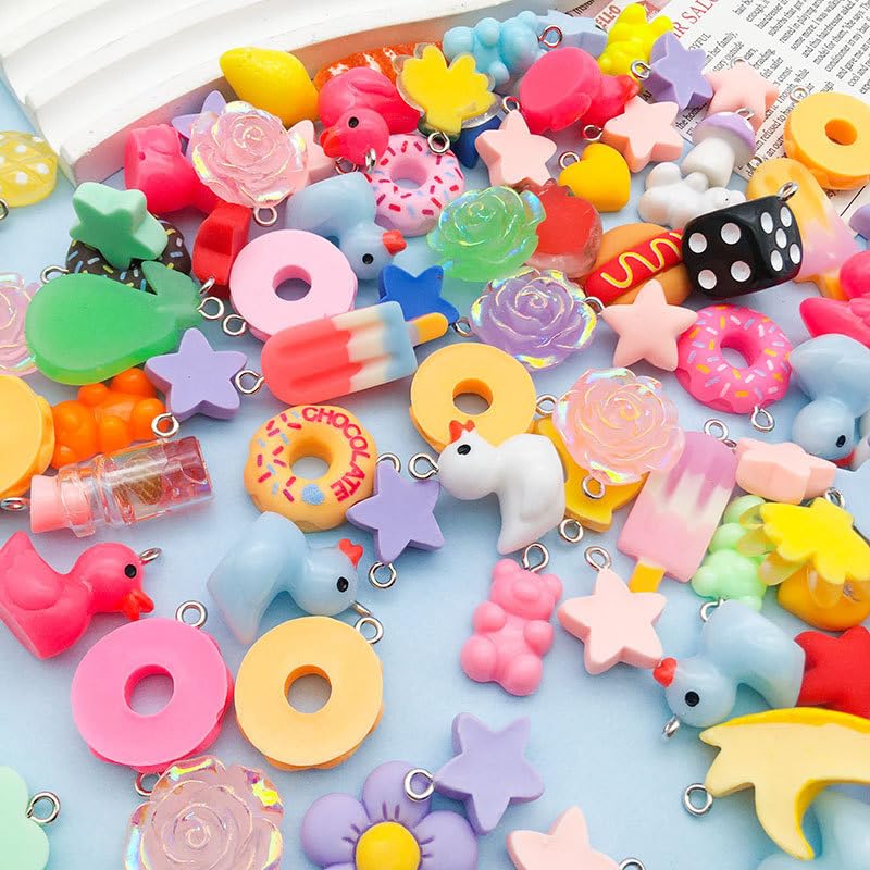 Ximimark 40 pcs Mixed 10/20pcs Random Styles Colorful Resin Cute Imitation Animal Fruit Food Series Charms DIY Handmade Pendants For Necklace Bracelets Earrings Jewelry Making Findings