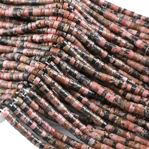 150pcs 2x4mm Natural Black Lace Rhodonite Tube Shape Beads Loose Flat Round Cylinder Flat Spacer Stone Beads for Bracelet Earrings Jewelry Making - color: Black Lace Rhodonite, size: 2x4mm Tube shape