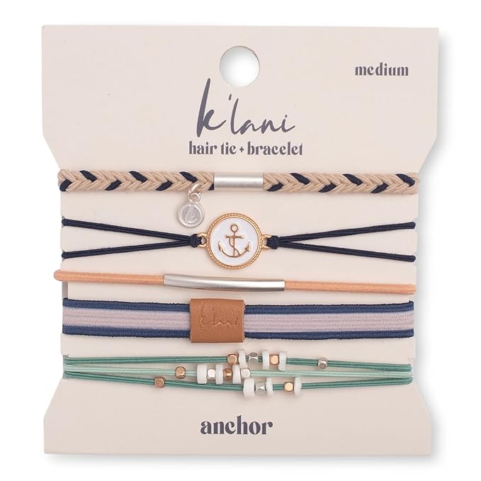 K'lani Anchor Bracelets for Women – Elastic Bracelets and Boho Hair Ties – Cute Hair Ties for Women and Hair Tie Accessories – Stylish Bracelets Boho Style for Hair and Wrist – Set of 5 (Large)