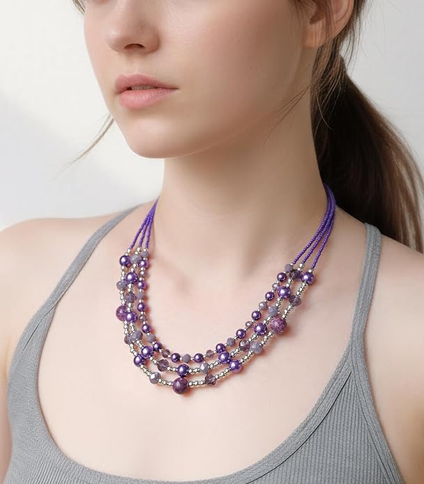 Noessla Beaded Statement Necklaces for Women Layered Chunky Bead Necklace Fashion Costume Jewelry Gifts for Mom