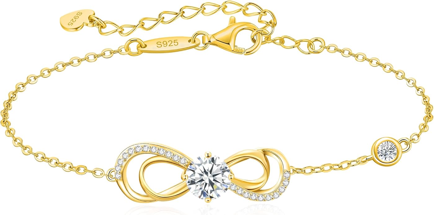 Seelove Moissanite Infinity Heart Bracelets for Women,925 Sterling Silver,18K Gold Plated,Adjustable Anniversary Birthday Fine Jewelry Gifts for Wife Her Mom