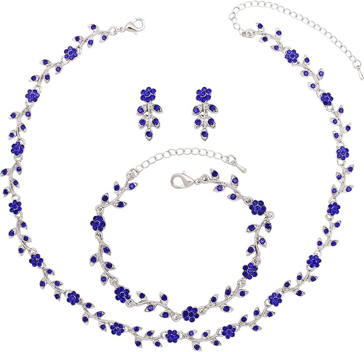 Austrian Crystal Rhinestone Choker Necklace Dangle Earring Link Bracelet Jewelry Set for Brides Bridesmaid Prom Costume Accessories for Women
