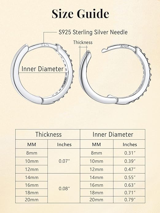 FaithHeart Sterling Silver Hoop Earrings for Women, Hypoallergenic Huggie Hoop Earrings Lightweight Small Cartilage Earrings Hoop Earring Dainty Everyday Earrings 6/8/10/12/14/15/16/18/20mm