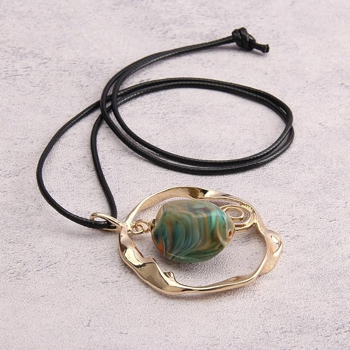 GelConnie Boho Necklaces for Women Vintage Silver Circles Long Pendant Necklace Cowgirl Sweater Necklace Adjustable Leather Choker Necklace for Women