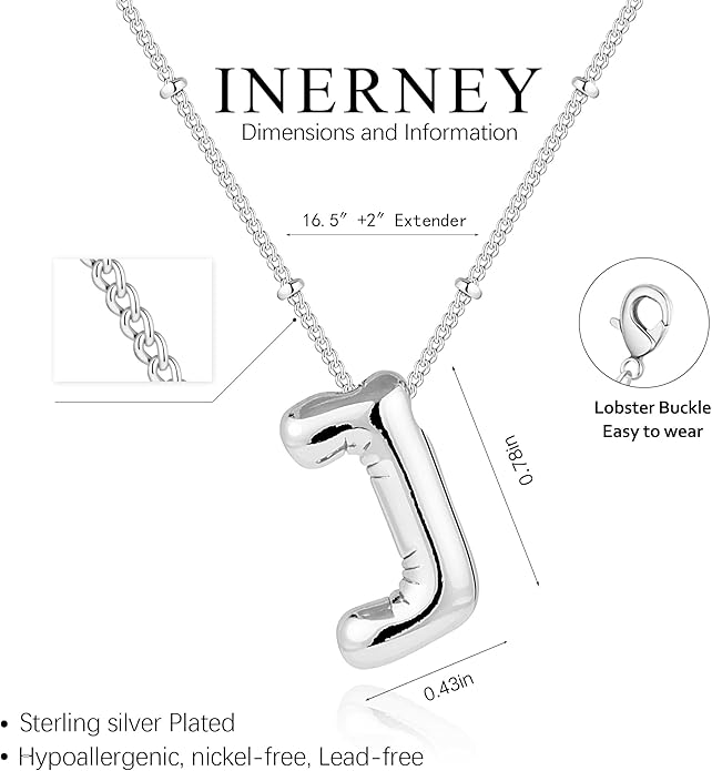 Inerney Valentines Day Gifts Gold Bubble Letter Necklace Initial Necklaces for Women, Chunky 14K Plated Balloon Initials, Trendy Charm Non Tarnish Custom Name Pendant Jewelry Gifts for Mom
