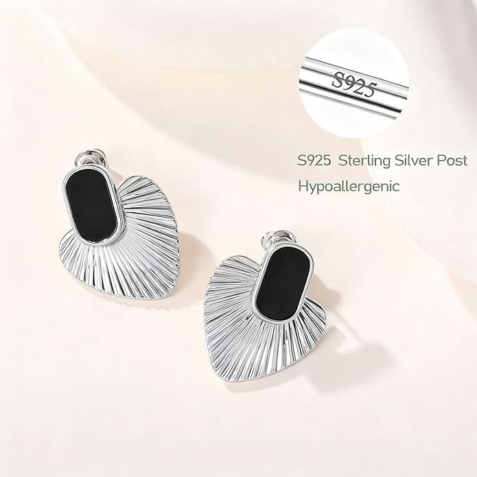 Black/White/Red/Green/Blue/Brown Heart Earrings for Women, Gold Plated Vintage Gold Earrings with Hypoallergenic Posts,Lightweight Black and Gold Dangle Statement Jewelry, Gift for Women—Girlfriend Wife Mom for Wedding, Party, Valentines Day Gifts for Her