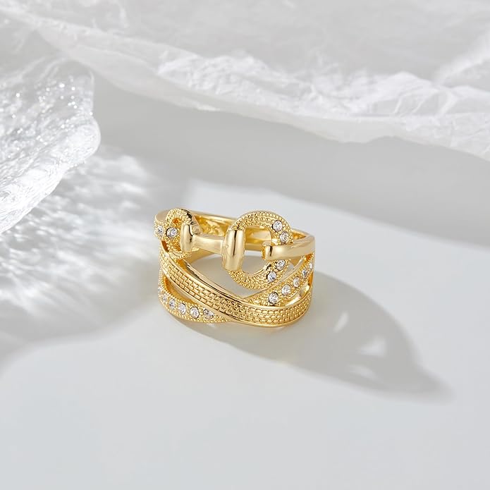 Gold Rings for Women Fashion Vintage Chunky Statement Punk Marcasite Ring Multiple Rows Band Costume Jewelry for Her