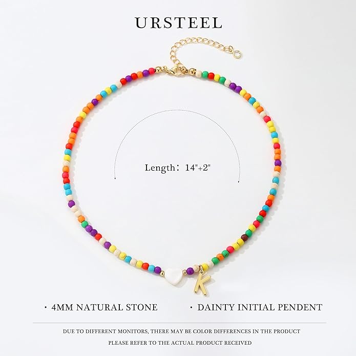 Ursteel Valentines Gifts for Kids Teen Girls - Trendy Beaded Choker Necklace for Women Teen Girl, Handmade Letter Necklace Valentines Galentines Day Gifts Women Girls Jewelry