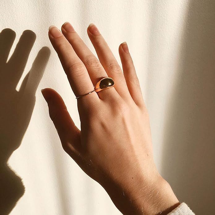 JINEAR 18k Gold Filled Chunky Rings for Women Croissant Dome Statement Ring Trendy Twisted Braided Band Stacking Star Rings Jewelry Gifts