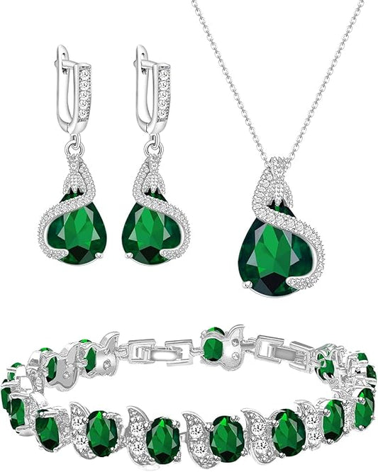 GZWHD Jewelry Set for Women Water Drop Cubic Zirconia Artificial Crystal Earrings Pendant Necklace Open Ring Tennis Bracelet Wedding Anniversary Birthday Engagement Gift for Bridesmaid Wife Girlfriend Friend