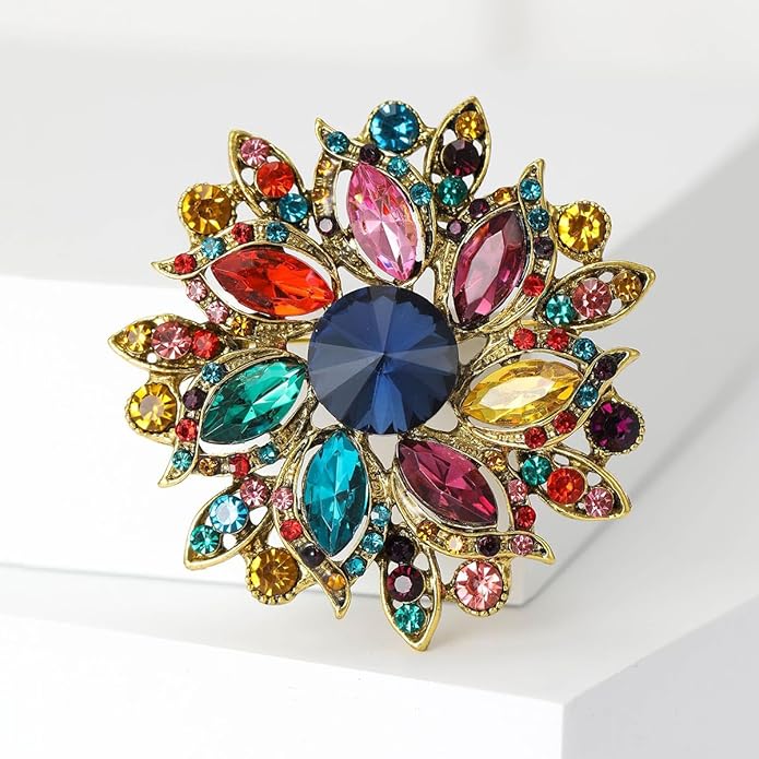 Rhinestone Flower Brooch for Women Vintage Crystal Flower Brooch Pin Elegant Clothing Hat Bag Accessories Christmas Birthday Party Wedding Costume Jewelry
