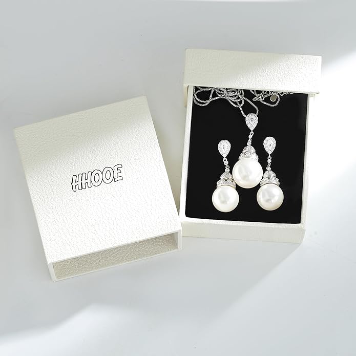 Jewelry set for Women Trendy Elegant 14K Gold/Silver Plated Imitation Pearl Necklace Pendant Earrings and Ring Inlaid With CZ - Wedding Fashionable Jewelry Gift