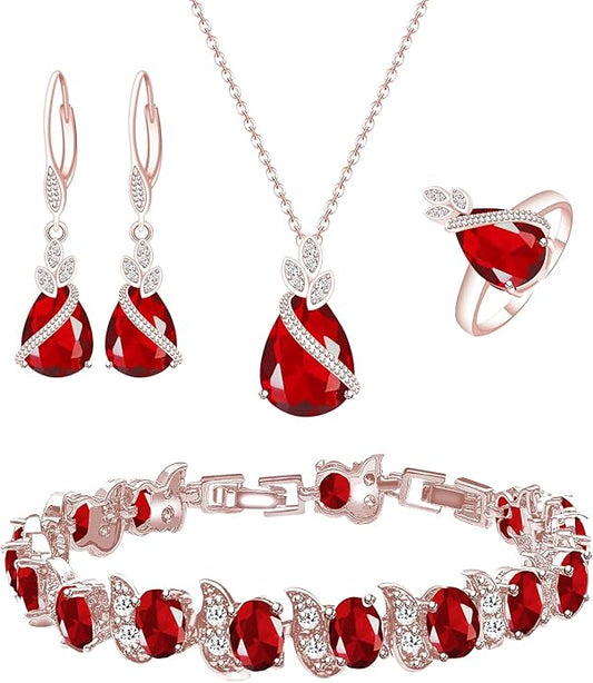 GZWHD Jewelry Set for Women CZ Earrings Necklace Ring Bracelet Set Prom Party Wedding Jewelry Gift for Mother Friend Wife