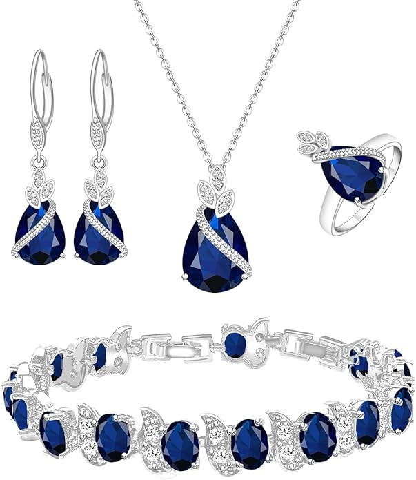 LMXXVJ Jewelry Set for Women,Teardrop Cubic Zirconia Necklace Earrings Adjustable Ring Bracelet Jewelry Set Formal Jewelry Gift