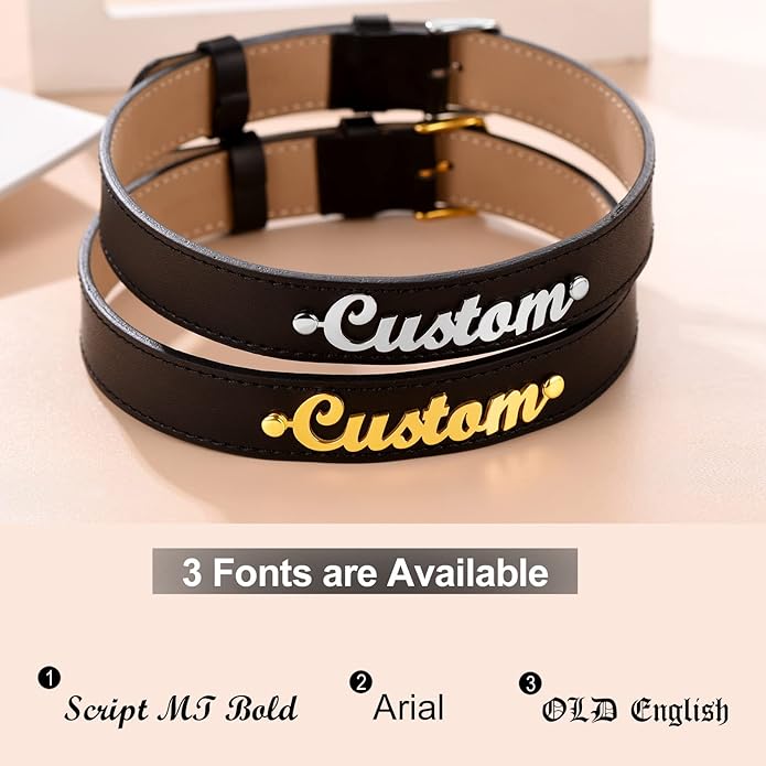 Custom4U Personalized Black Leather Choker Necklace with Picture/Name/Initials/Letters Charm,Custom Made Adjustable Choker Collar Gothic Punk Necklaces Jewelry Gifts for Women