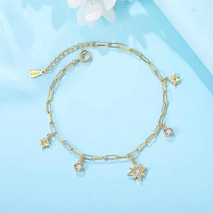 Women's 925 Sterling Silver Bracelet, Non Tarnish 18K Gold Plated Bracelets for Women, Dainty Chain Simple Jewelry Cute Handmade Minimalist for Gift