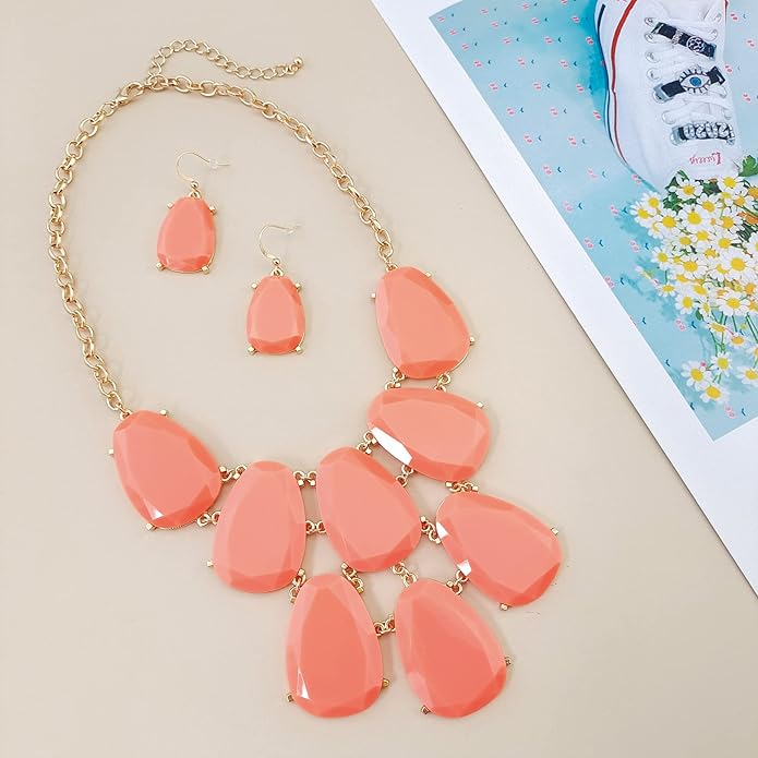 Firstmeet Chunky Bubble Statement Collar Necklace with Earrings for Women