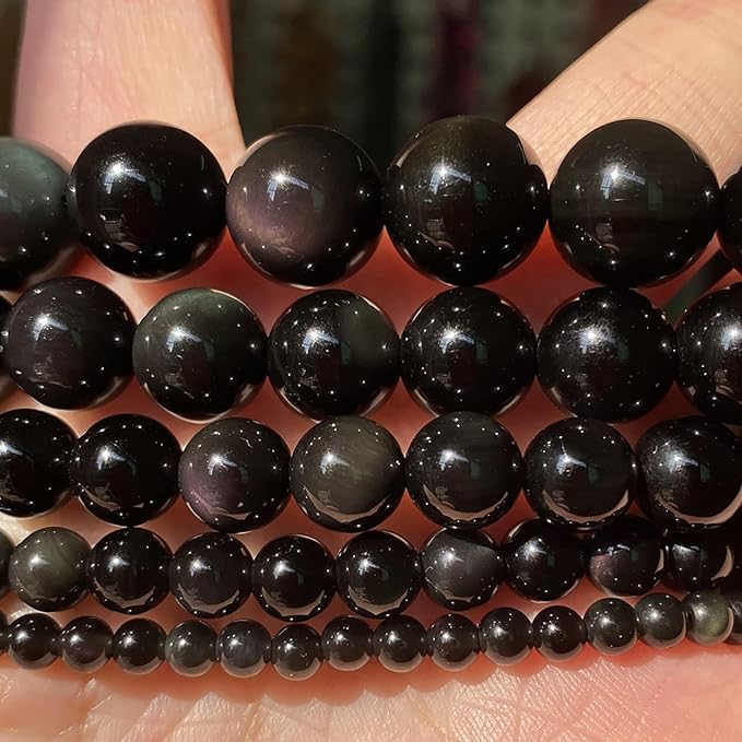 60PCS 6mm AAA Natural Black Obsidian Stone Beads Gemstone Round Loose Beads for Jewelry Making DIY Bracelet Necklace 15" Inch