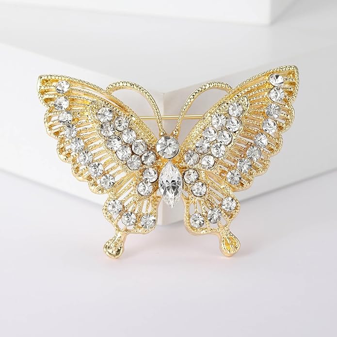 Rhinestone Butterfly Brooch for Women Sparkling Gold Silver Blue Black Crystal Big Butterfly Brooch Pin Cute Insect Pin Elegant Clothing Hat Bag Skirt Accessories Christmas Birthday Party Jewelry