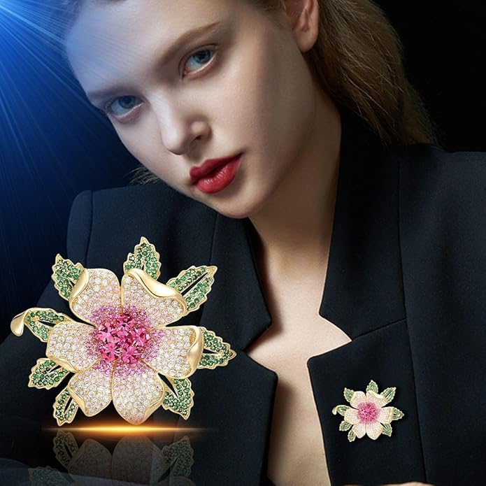 Rhinestone Flower Brooch Austrian Crystal Flower Pin 18k Gold Plated Floral Brooch Lapel Pin Jewelry Mother's Day Birthday Gifts for Mom Wife