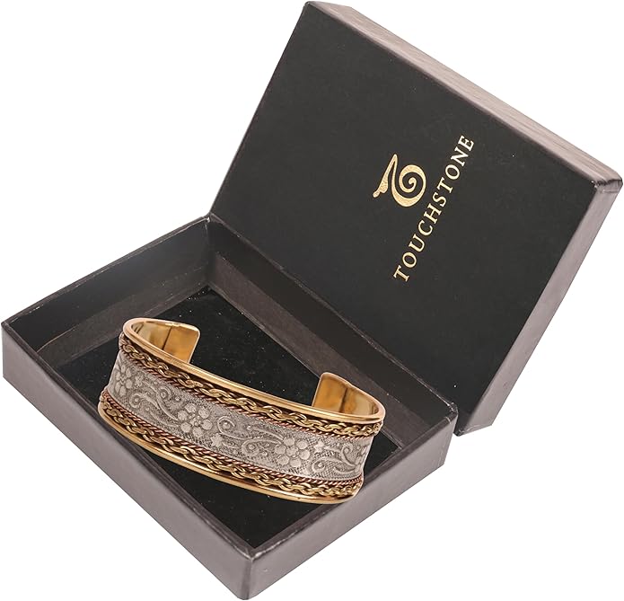 Touchstone Indian Bollywood Handcrafted Slip In Easy To Wear Stylish Wrist Enhancer Designer Broad Jewelry Cuff Bracelet For Women and Men.