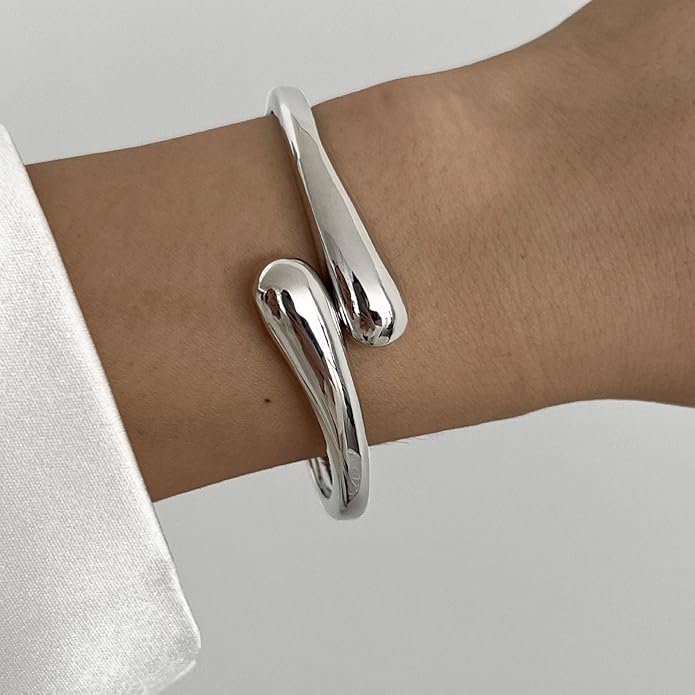 Gold Bangle Bracelets for Women Teens Trendy Chunky Adjustable Twist Cuff Bracelet Jewelry Gifts