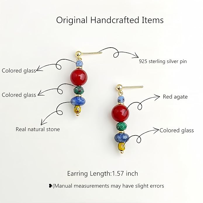Hupplle Handmade Vintage Boho Dangle Earrings with Natural Stone Crystal Pearl Lightweight Hypoallergenic Elegant Jewelry Gifts for Women