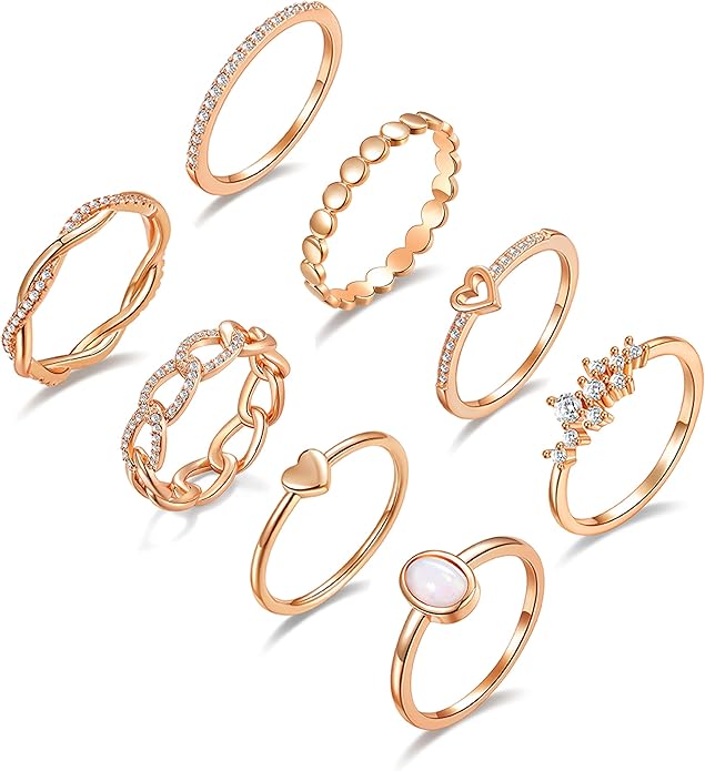 PLOMFOV 14K Gold/Silver Plated Stacking Rings Set for Women Non Tarnish CZ Heart Simple Cute Stackable Rings Dainty Trendy Gold Statement Rings Plain Band Size 4-12