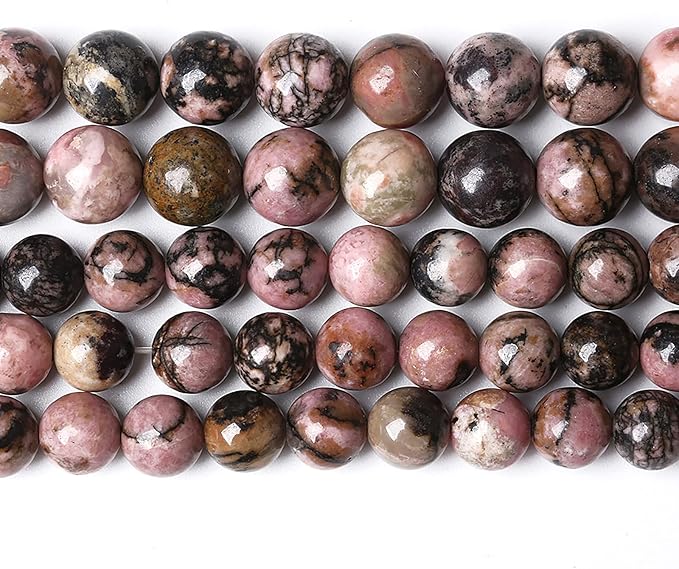 6mm 60pcs Natural Black Lace Rhodonite Beads Healing Power Stones Round Loose Gemstone Beads for Jewelry Making DIY Bracelet Necklace 15"