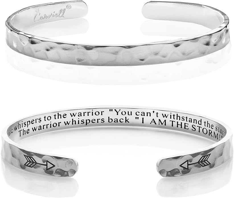 Carviell Engraved Cuff Bracelets for Women – Inspirational, Friendship, Love, Mom, Daughter, Sister, Christian, Graduation, Memorial & Wedding Gifts – 80+ Phrases – Stainless Steel, Gift-Ready