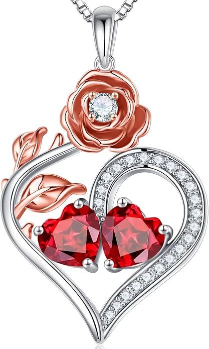 Iefil Valentines Day Gifts for Her - 925 Sterling Silver Double Birthstone Necklace, Anniversary Birthday Gifts for Women, Jewelry Gift for Wife Her