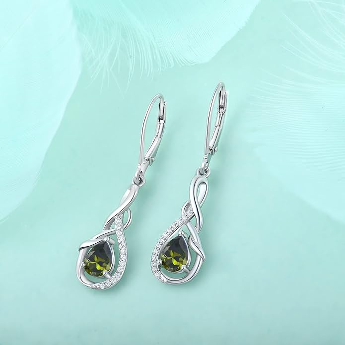 Starchenie Infinity Dangle Drop Earrings Sterling Silver Leverback Earrings Gemstones Twisted Jewelry