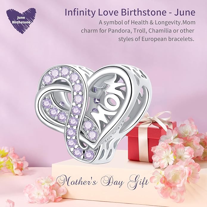 VOROCO 925 Sterling Silver mom Charm for Bracelets Necklaces pendant Charms,Infinity Love Heart Charms for Mother Birthday Christmas day Jewelry Gifts