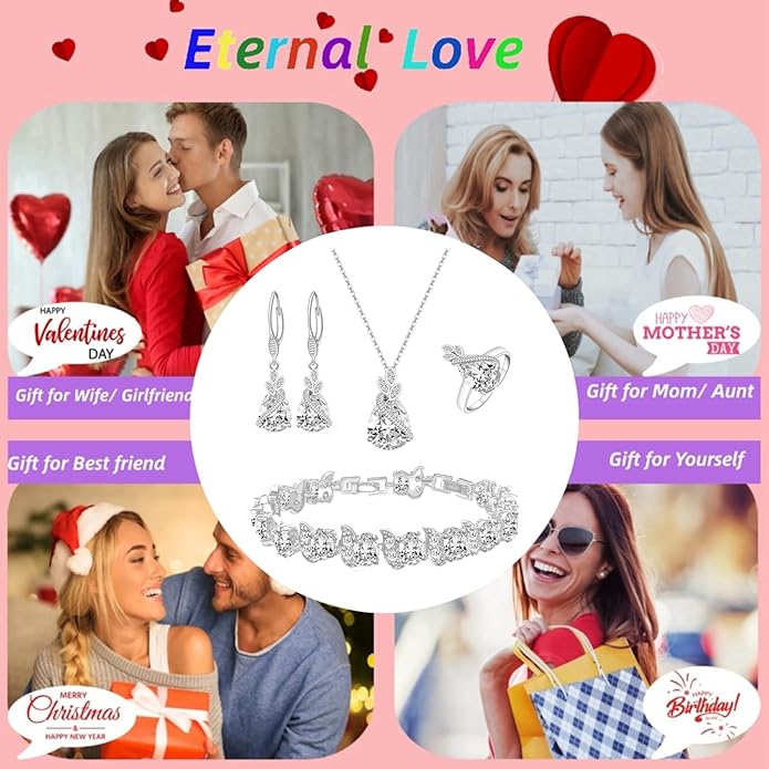 LMXXVJ Jewelry Set for Women,Teardrop Cubic Zirconia Necklace Earrings Adjustable Ring Bracelet Jewelry Set Formal Jewelry Gift