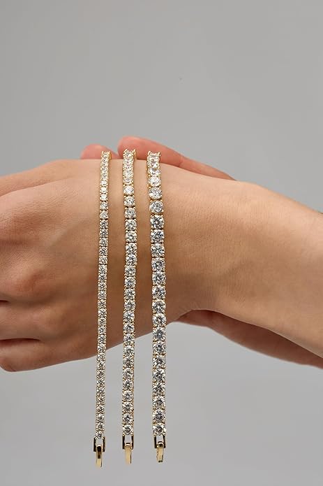 14K Gold Filled Tennis Bracelet for Women-3mm,4mm 5mm CZ Stone Classic Gold Bracelet for Women, Valentines, Mothers, Christmas Jewelry Gift for Women