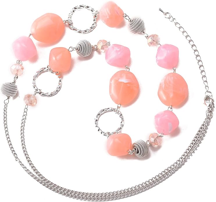 BULINLIN Beaded Long Necklace for Women Silver Sweater Chain Necklace with Crystal Resin Beads, Fashion Jewelry Necklace