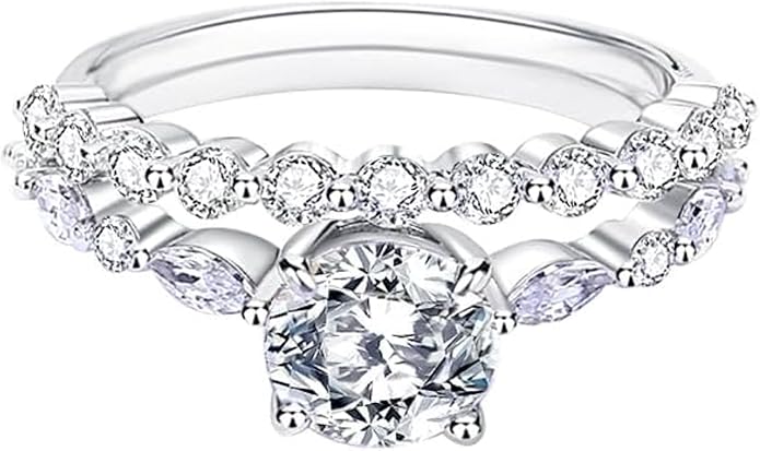 S925 Sterling Silver Classic Four-Prong 1 Carat Womens Wedding Ring Sets | VVS1 D-color Diamond Engagement Rings for Women | Stackable Ring