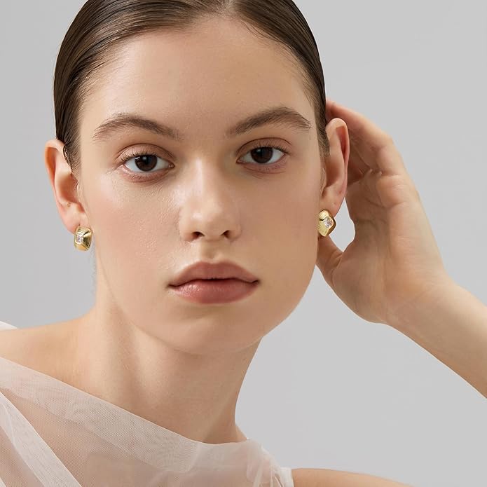 18K Gold Plated Huggie Hoop Earrings for Women, 925 Sterling Silver Post, Hypoallergenic Small Earrings