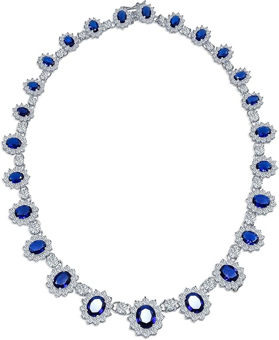 Elegant Vintage Estate-Inspired Bridal Jewelry Set - 5 CTW Oval Crown Halo Statement Necklace & Chandelier Earrings with AAA Cubic Zirconia CZ Simulated Gemstones, Silver Plated, for Women