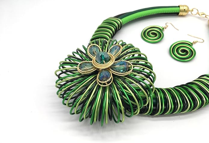 Statement African Necklace For Women African Jewelry Costume Earring Sets Tribal Fashion Colorful Big Rhinestone Crystal Pendent Collar Choker Bold Chunky Bib Handmade