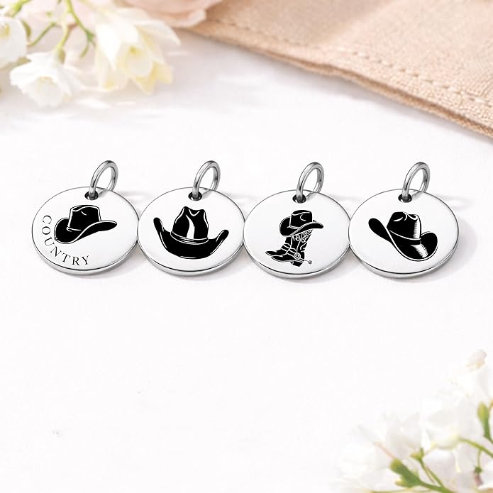 SM Design Western Charm Set of 4 – Stainless Steel Western Charms for Bracelets & Necklaces – Cowgirl, Ranch & Country Style Jewelry Charms – Western Gift for Women & Moms