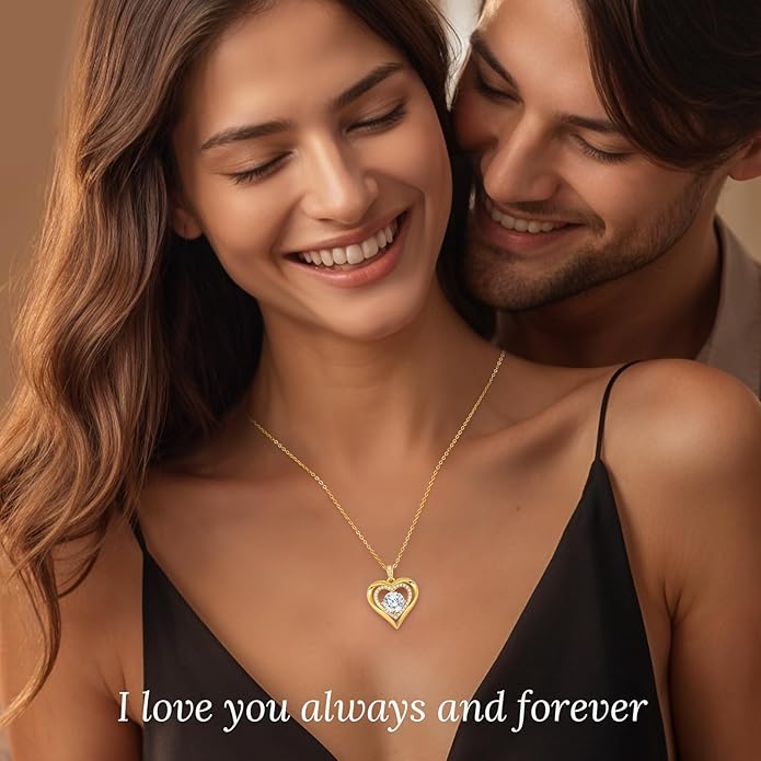 Valentine's Day Gift Moissanite Heart Pendant Necklaces for Women, 925 Sterling Silver Necklace Engraved with 'I LOVE YOU', Ideal Anniversary Birthday Jewelry Gifts for Mom Wife Girlfriend Daughter Her