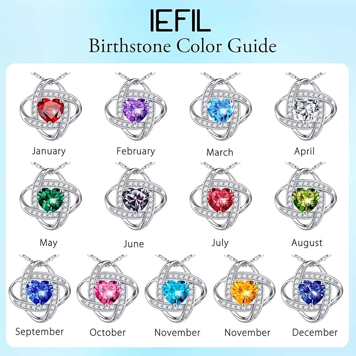 Iefil Valentines Gifts for Her Wife - 925 Sterling Silver Love Knot Birthstone Necklace, Anniversary Birthday Gifts for Women, Jewelry Gifts for Wife Mom Girlfriend