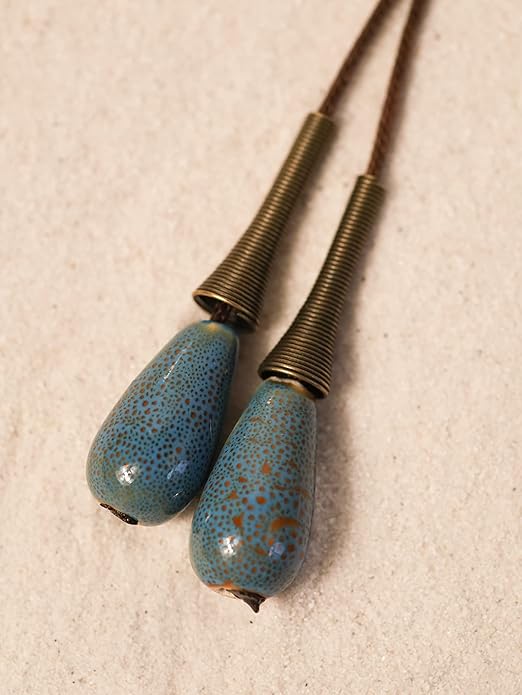 MINACHI Vintage Bohemian Leaf Charm Colorful Ceramic Bead Long Y Necklace, Boho Jewelry Gift for Women