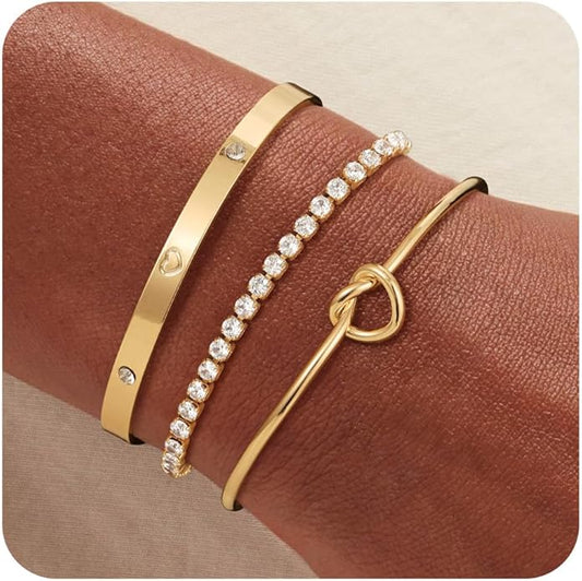 Gold Bangle Bracelets for Women, Non Tarnish Dainty 14K Gold Plated Cuff Bracelets Stackable for Women,Waterproof Bracelet Stack Gold Jewelry Gifts Trendy Adjustable Accessories