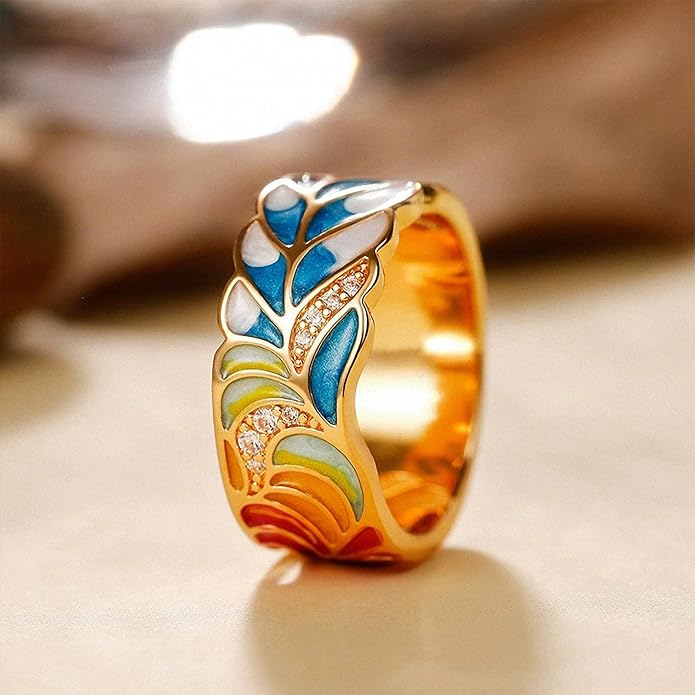 Women Tree of Life Lucky Flower Wide Band Ring Gold Pink Opal Green Enamel Resin Plated Dainty Tree Rhinestone Statement Thumb Index Full Finger Chunky Ring Party Crystal Vintage Jewelry