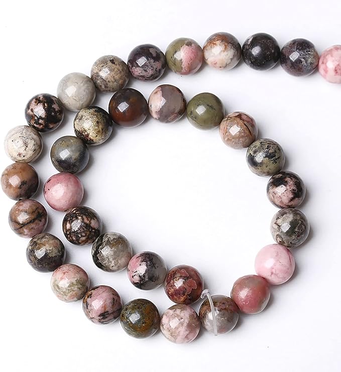 8mm 45pcs Natural Black Lace Rhodonite Beads Healing Power Stones Round Loose Gemstone Beads for Jewelry Making DIY Bracelet Necklace 15"