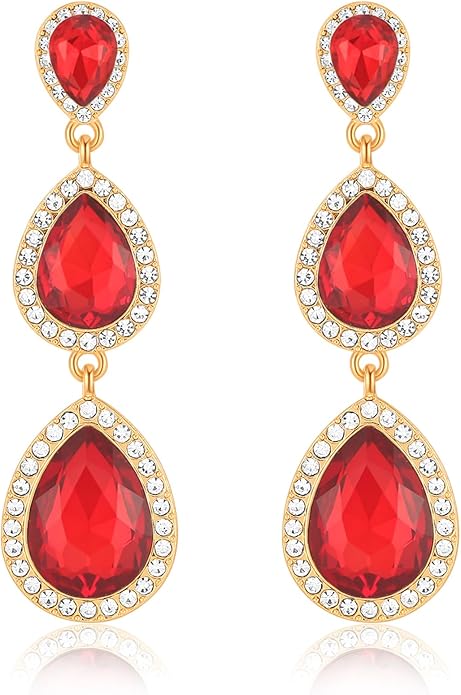Vintage Rhinestone Teardrop Dangle Earrings Long Dangling Drop Earrings Crystal Chandelier Earrings for Women Wedding Bridal Prom