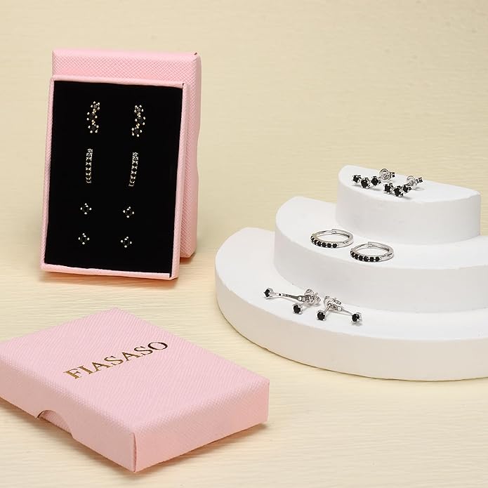 FIASASO 3 Pairs 925 Sterling Silver Hypoallergenic Earrings for Women Trendy - 14K Gold Plated Stud Hoop Cartilage Earrings Set Small Earring Stacks for Sensitive Ears Non Tarnish Dainty Silver Earring