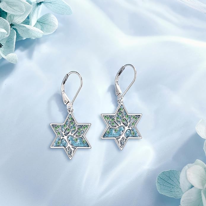 Tree of Life Earrings Sterling Silver Celtic Tree of Life Abalone Shell Dangle Drop Earrings for Women Jewelry